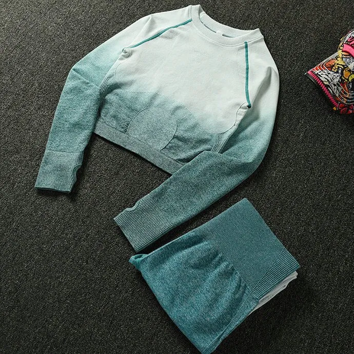 039 Long Sleeve Crop Tops   High Waisted Tummy Control Sport Leggings