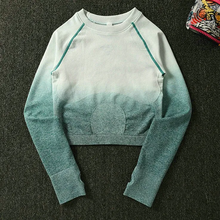 039 Long Sleeve Crop Tops   High Waisted Tummy Control Sport Leggings