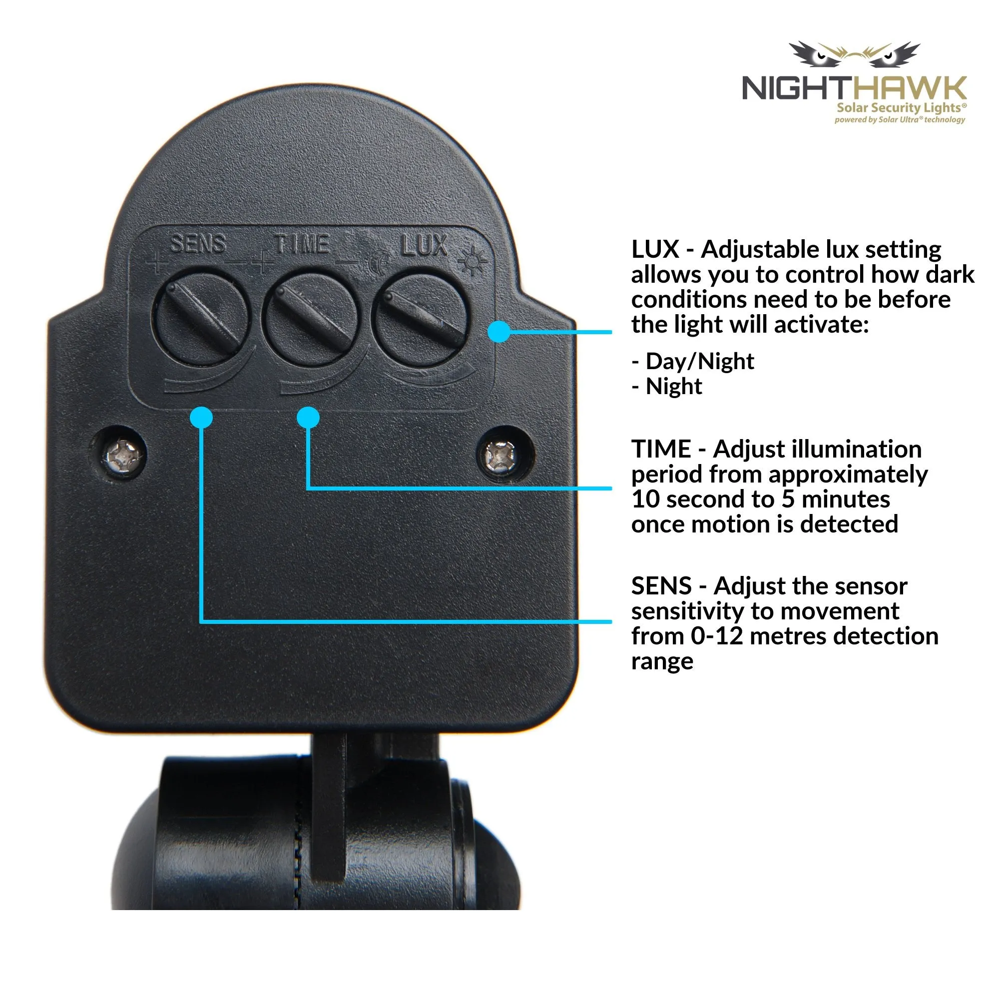 120 LED Solar Security Light (Black) — with separate solar panel
