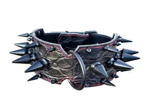 3" Black Croc Spiked Leather Dog Collar