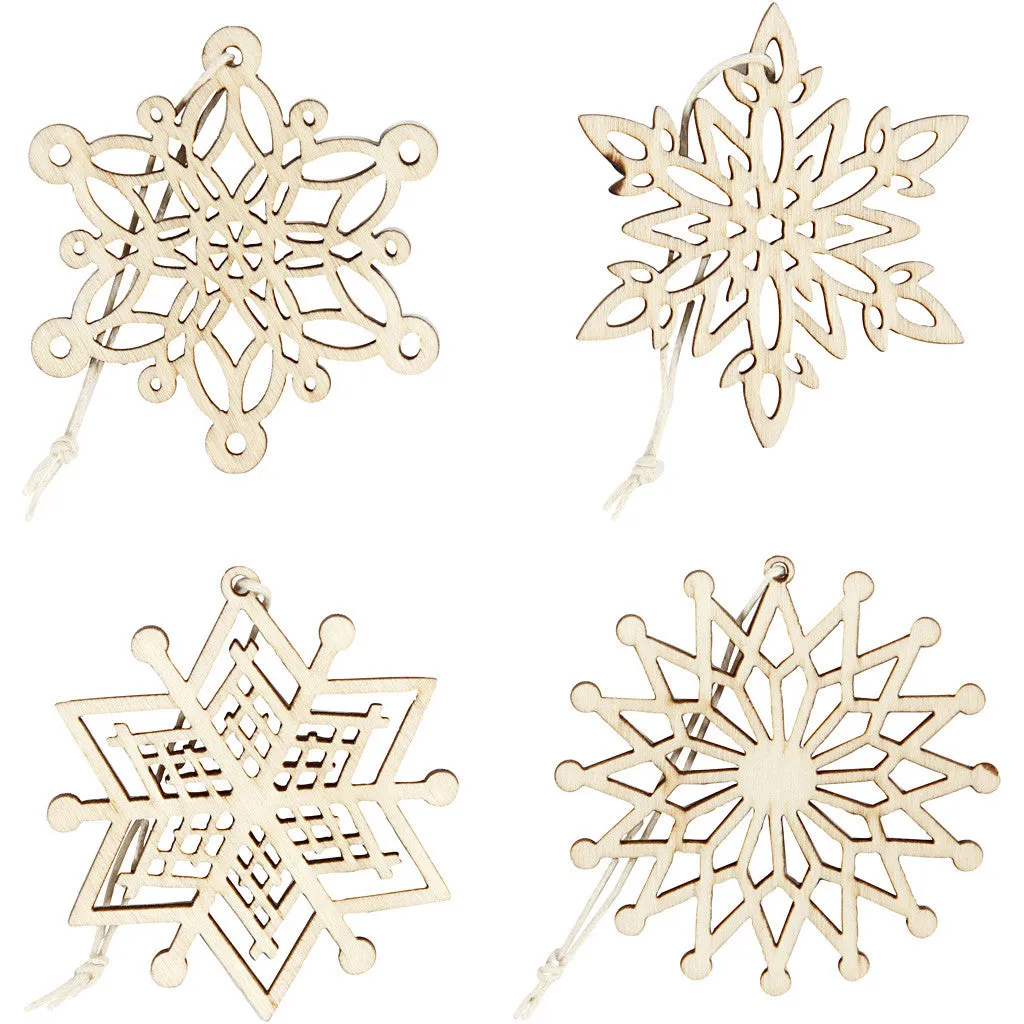 8 x Light Wood Ornaments With Suspension Cord Hanging Decoration Crafts 7 cm