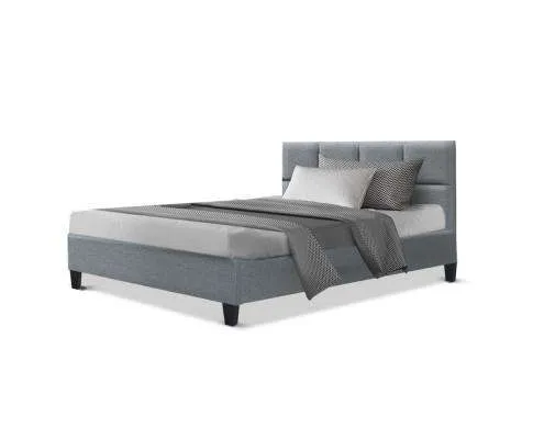 Bed Frame Platform Fabric Wooden Grey TINO