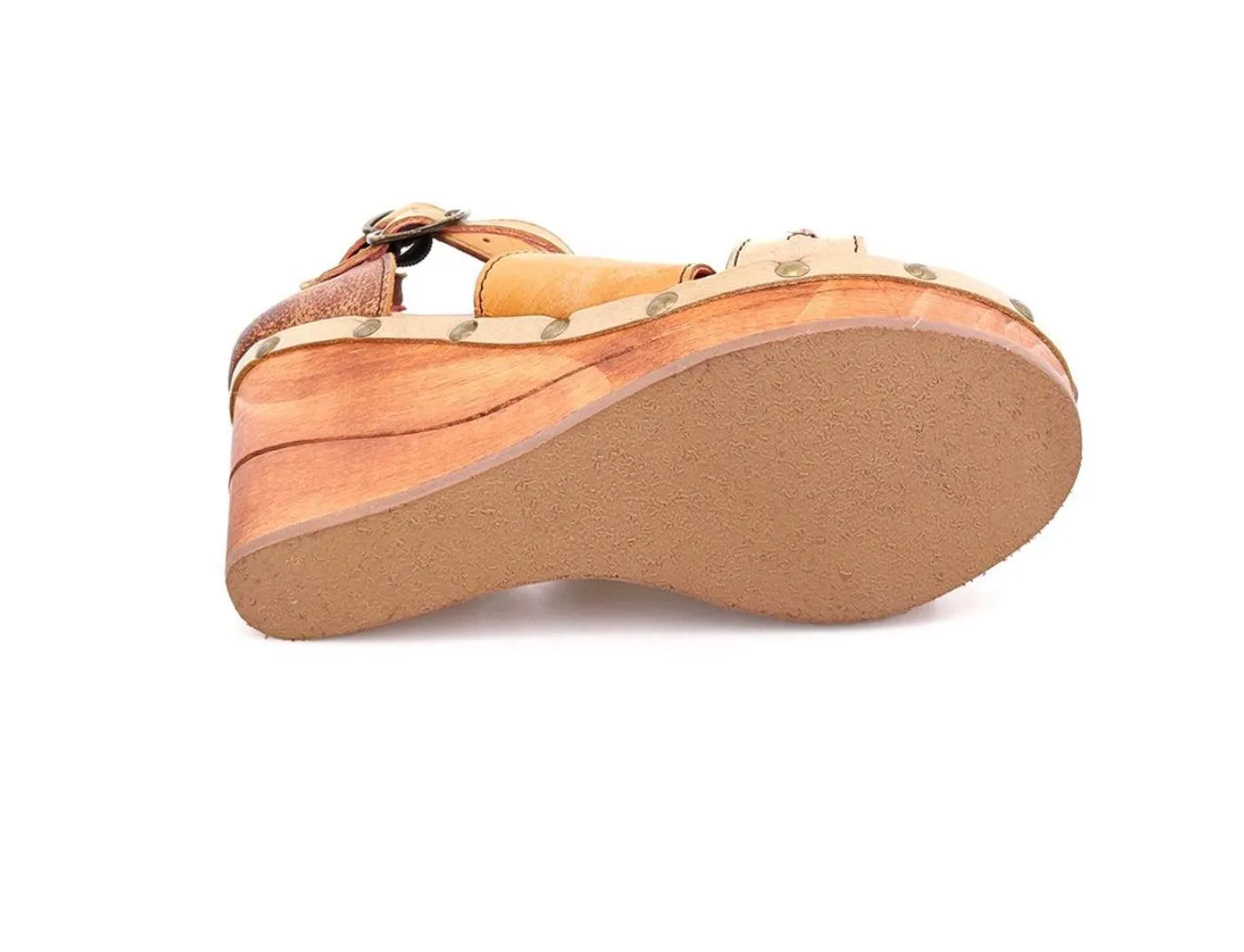 Bed Stu Women's Princess Cafe Latte Lux Leather Wedge Sandals F399029