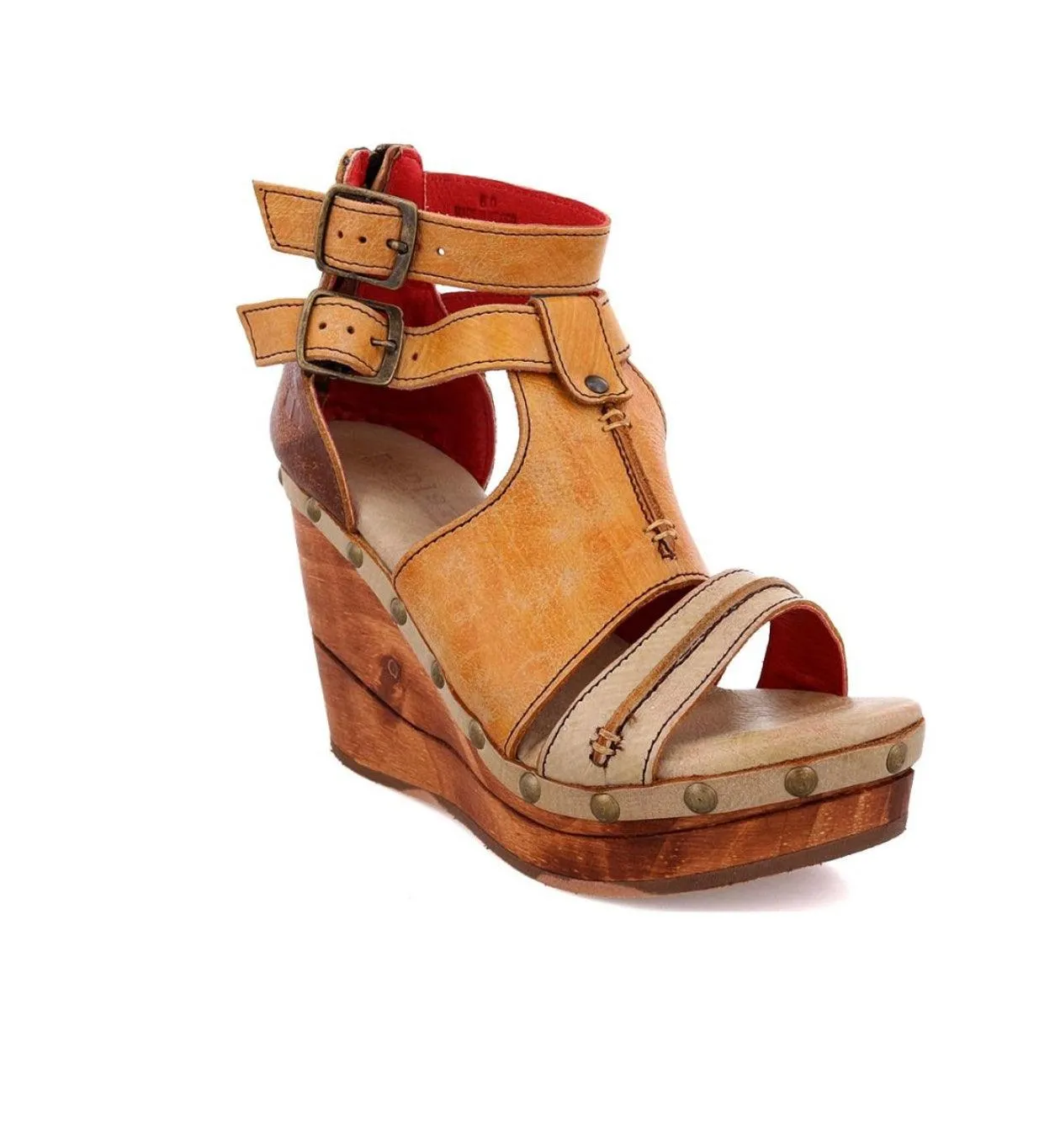 Bed Stu Women's Princess Cafe Latte Lux Leather Wedge Sandals F399029