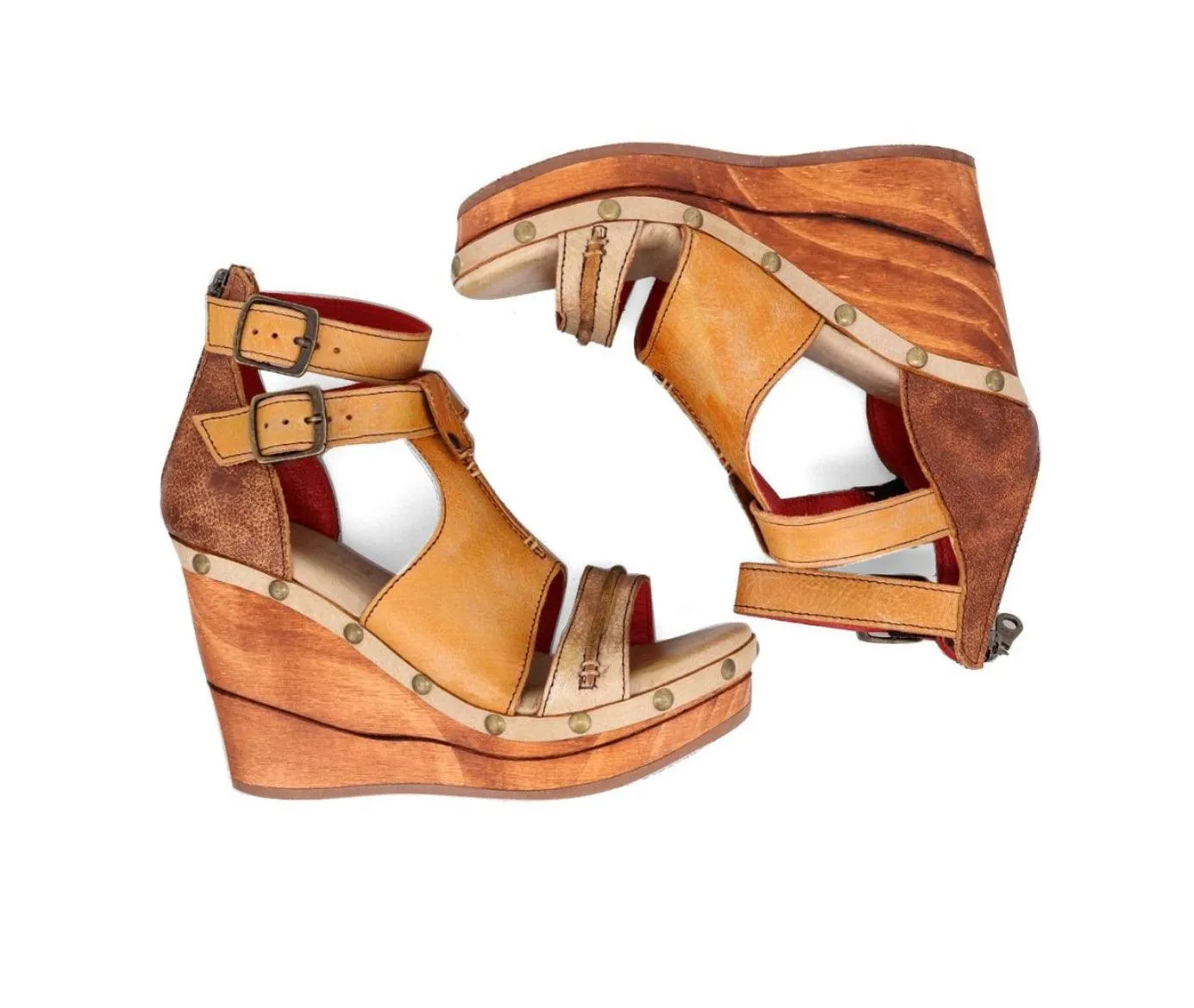 Bed Stu Women's Princess Cafe Latte Lux Leather Wedge Sandals F399029