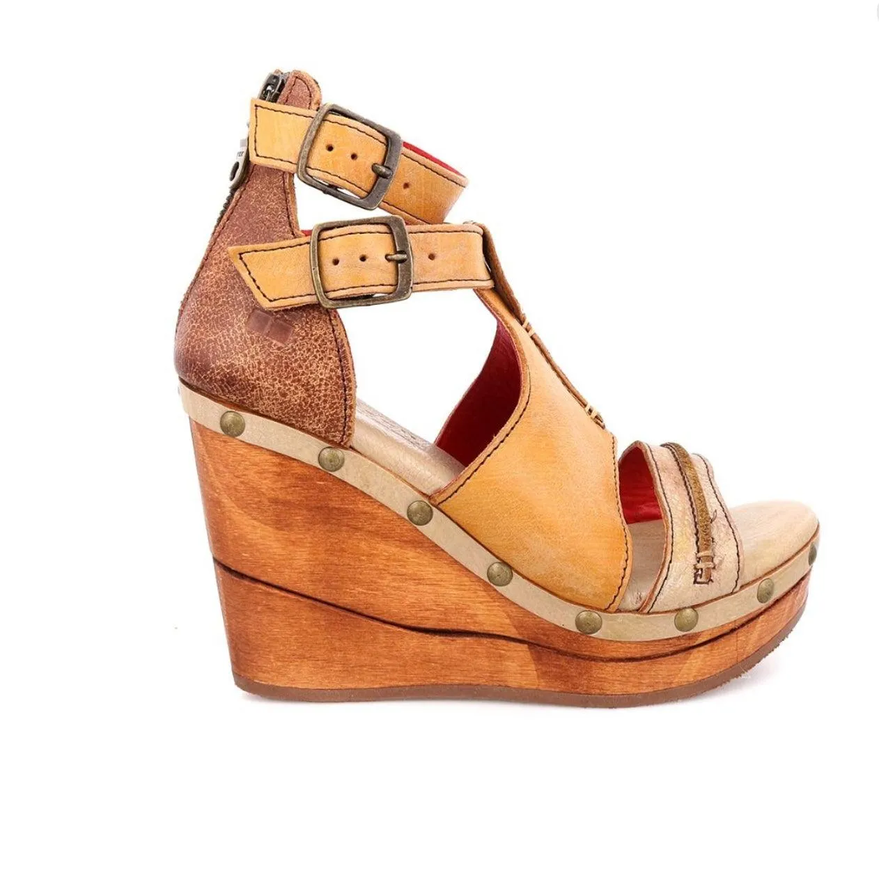 Bed Stu Women's Princess Cafe Latte Lux Leather Wedge Sandals F399029
