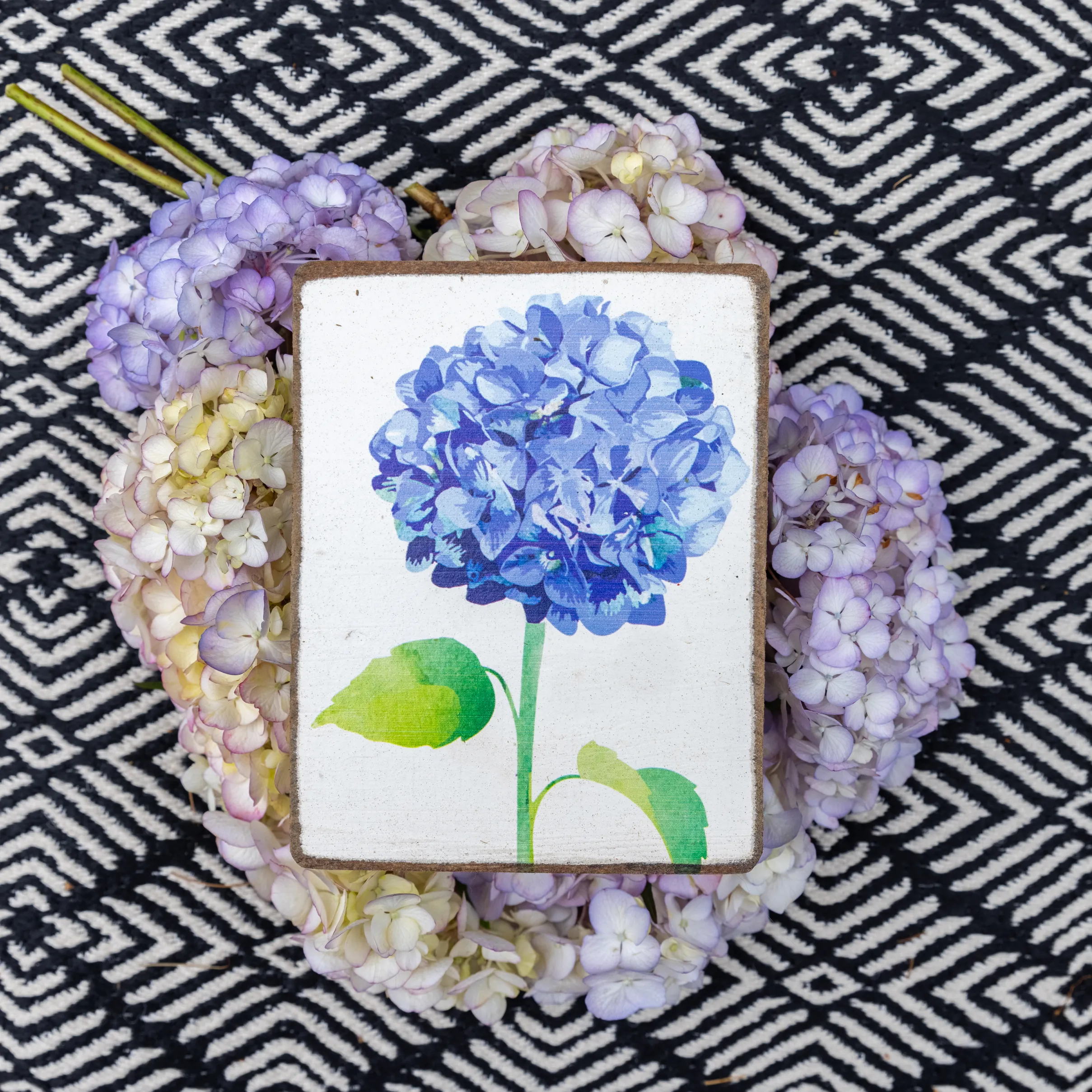 Blue Hydrangea Decorative Wooden Block