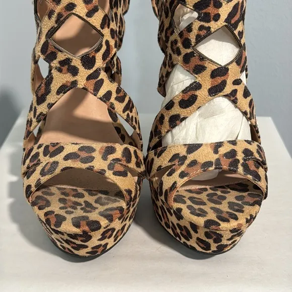 Cathy Jean Leopard Print Open Toe Ankle Platform Bootie Heels