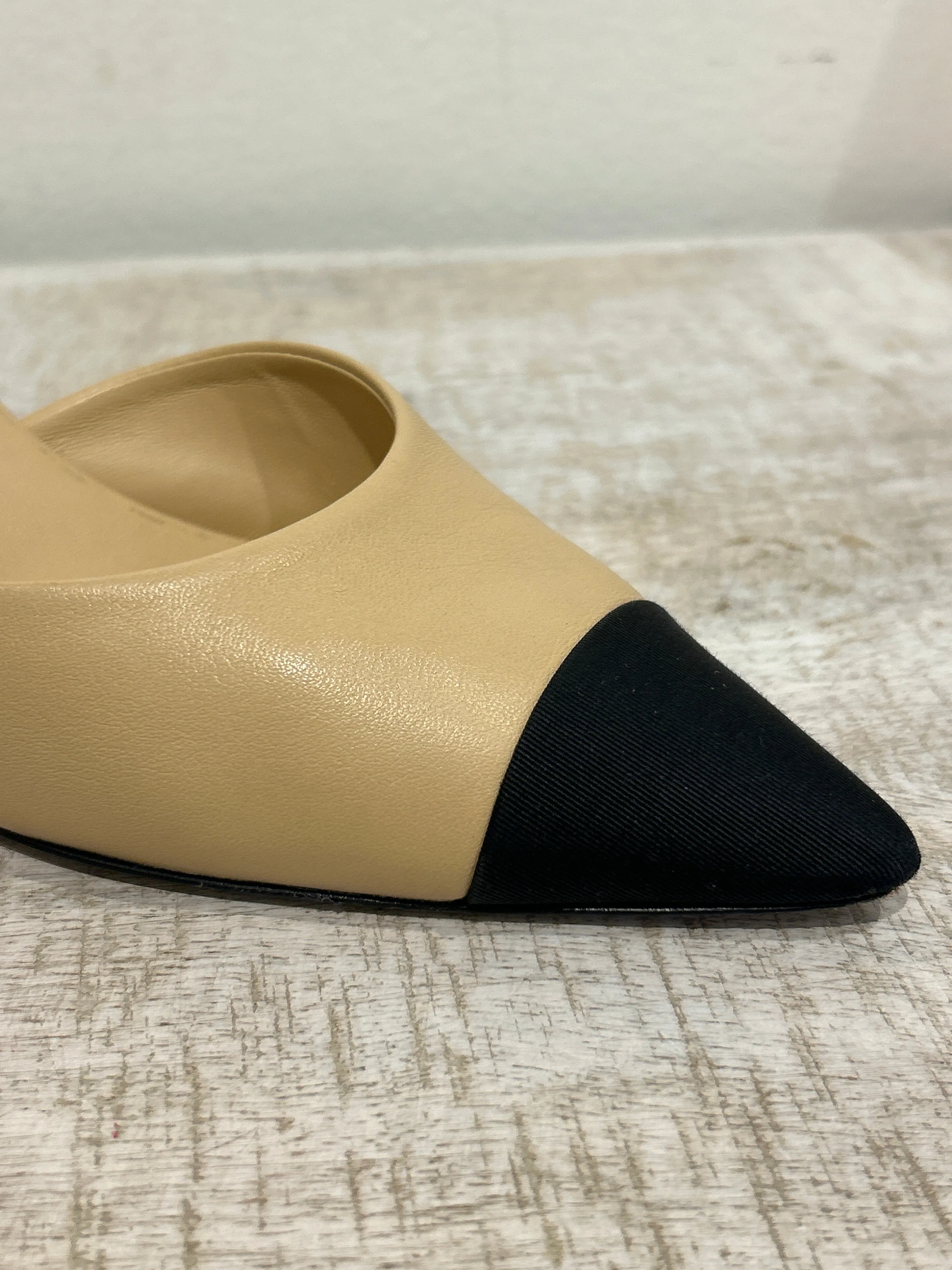 Chanel Shoes, Beige & Black Pointed Toe Slingback Heels (size 40)