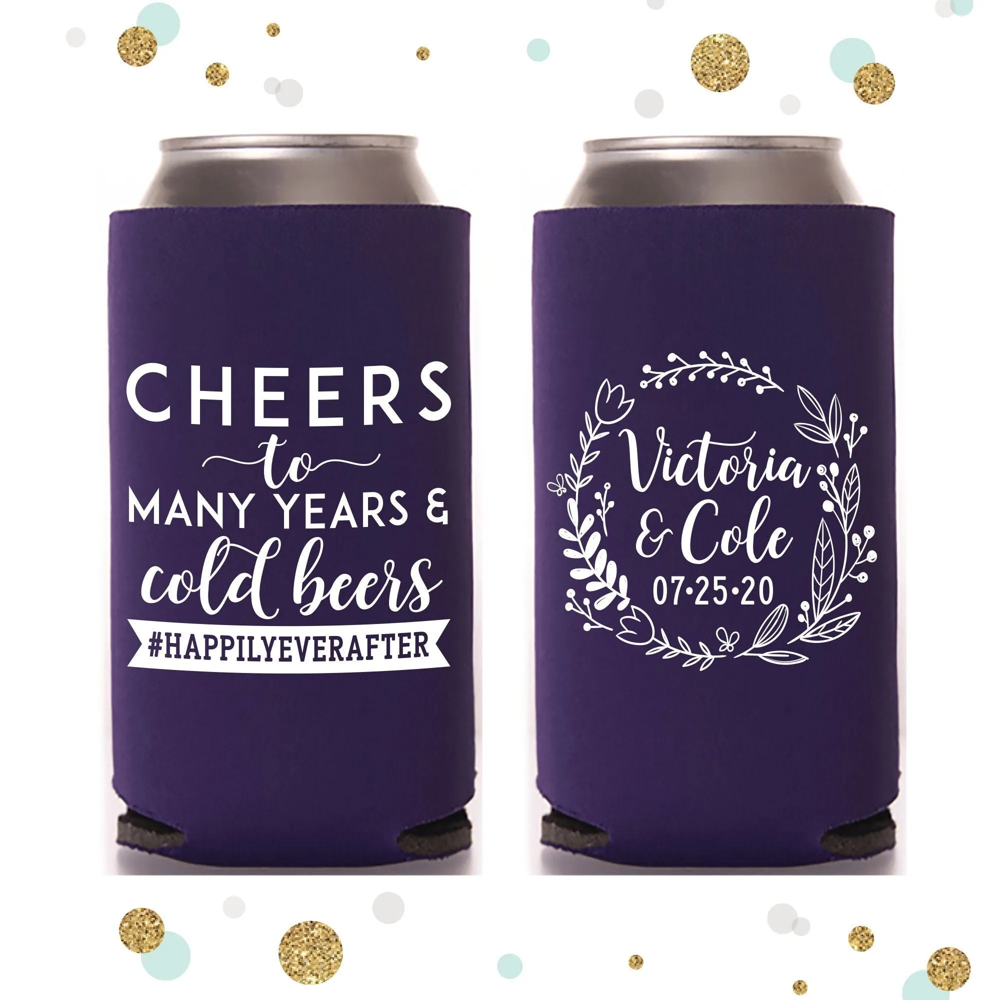 Cheers to Many Years - Slim 12oz Wedding Can Cooler #113S