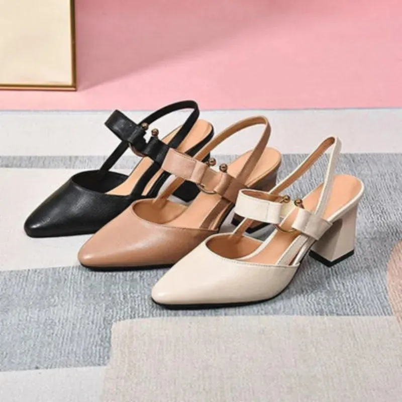 Divina Black Slingback Block Heels with Gold Accents