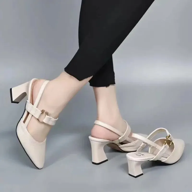 Divina Black Slingback Block Heels with Gold Accents