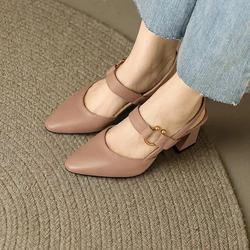 Divina Black Slingback Block Heels with Gold Accents
