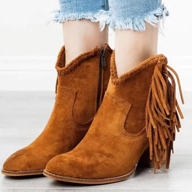Fashion Leopard Tassel Zipper Ankle Boots