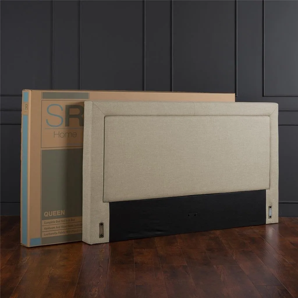 Full size Taupe Upholstered Platform Bed with Classic Headboard