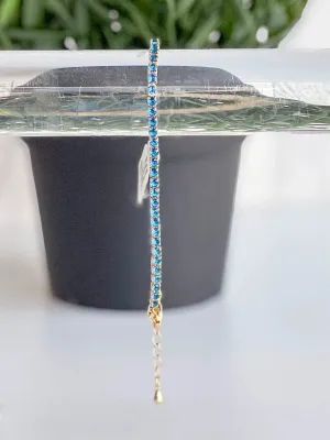 Gold Plated Half Paperclip Chain Blue CZ Tennis Bracelet