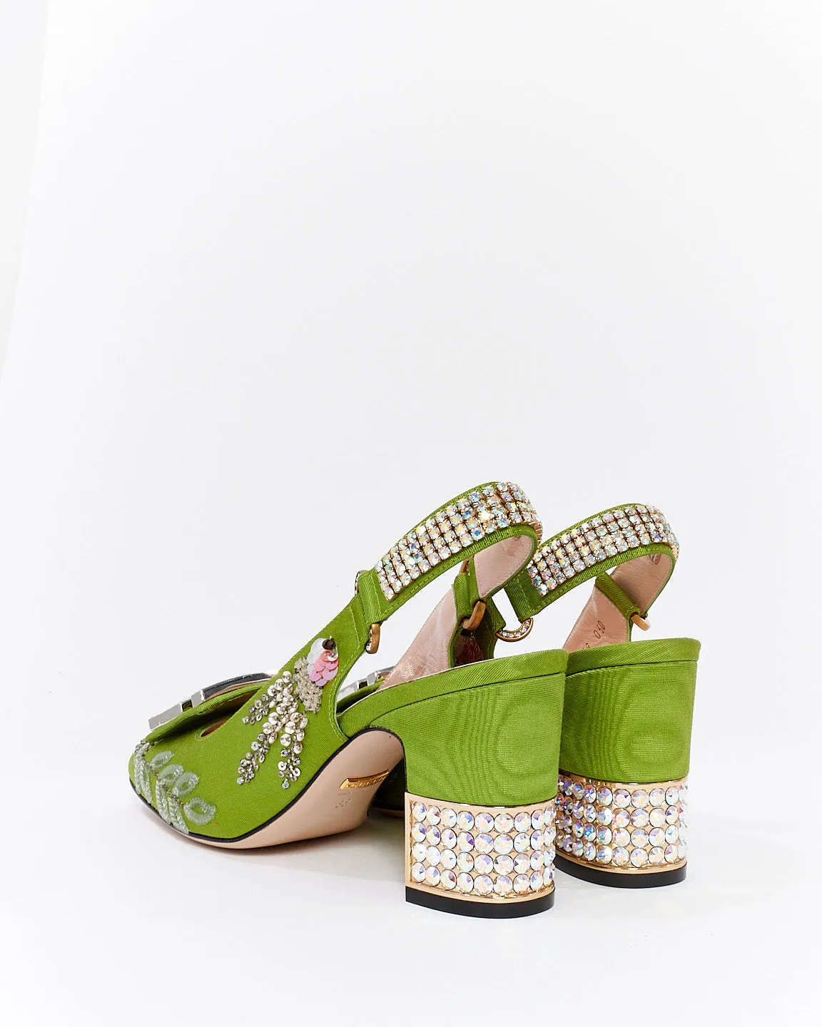 Gucci Green Fabric Crystal Embellished Madelyn Slingback Pumps - 38