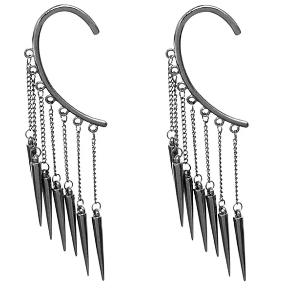 Hematite 1 Piece Spiked Drop Chain Dangle Earring