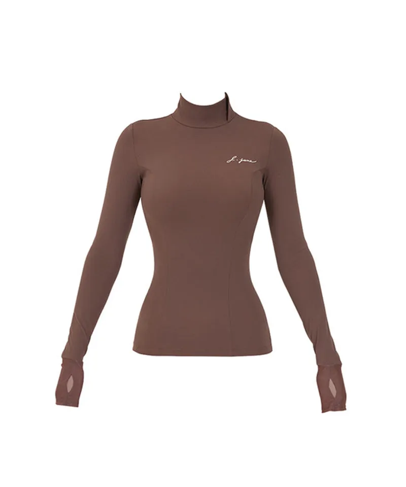 J.Jane Soft Brushed Slim High-Neck T- Shirt - Brown