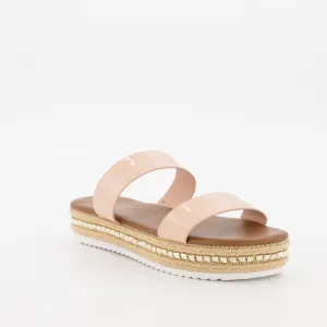 Ladies Metallic 2 Strap Push-In Embellished Platform - Blush