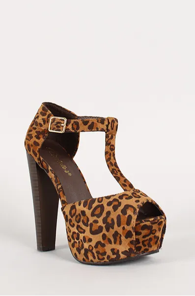 Leopard T-Strap Platform Heel