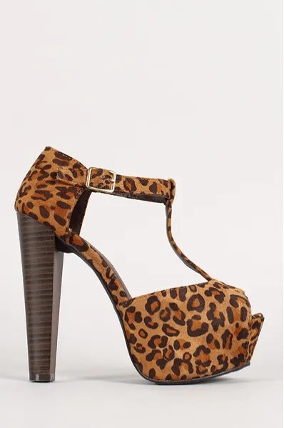 Leopard T-Strap Platform Heel