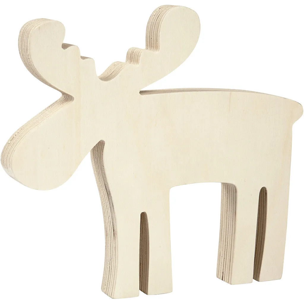 Light Wood Standing Moose Decoration Crafts 15x14 cm T: 16 mm