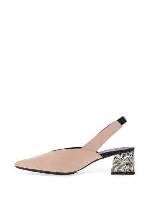 Lodi Chista Leather Sling Back Block Heeled Shoes - Nude
