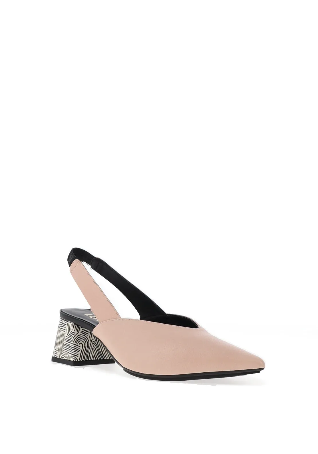Lodi Chista Leather Sling Back Block Heeled Shoes - Nude
