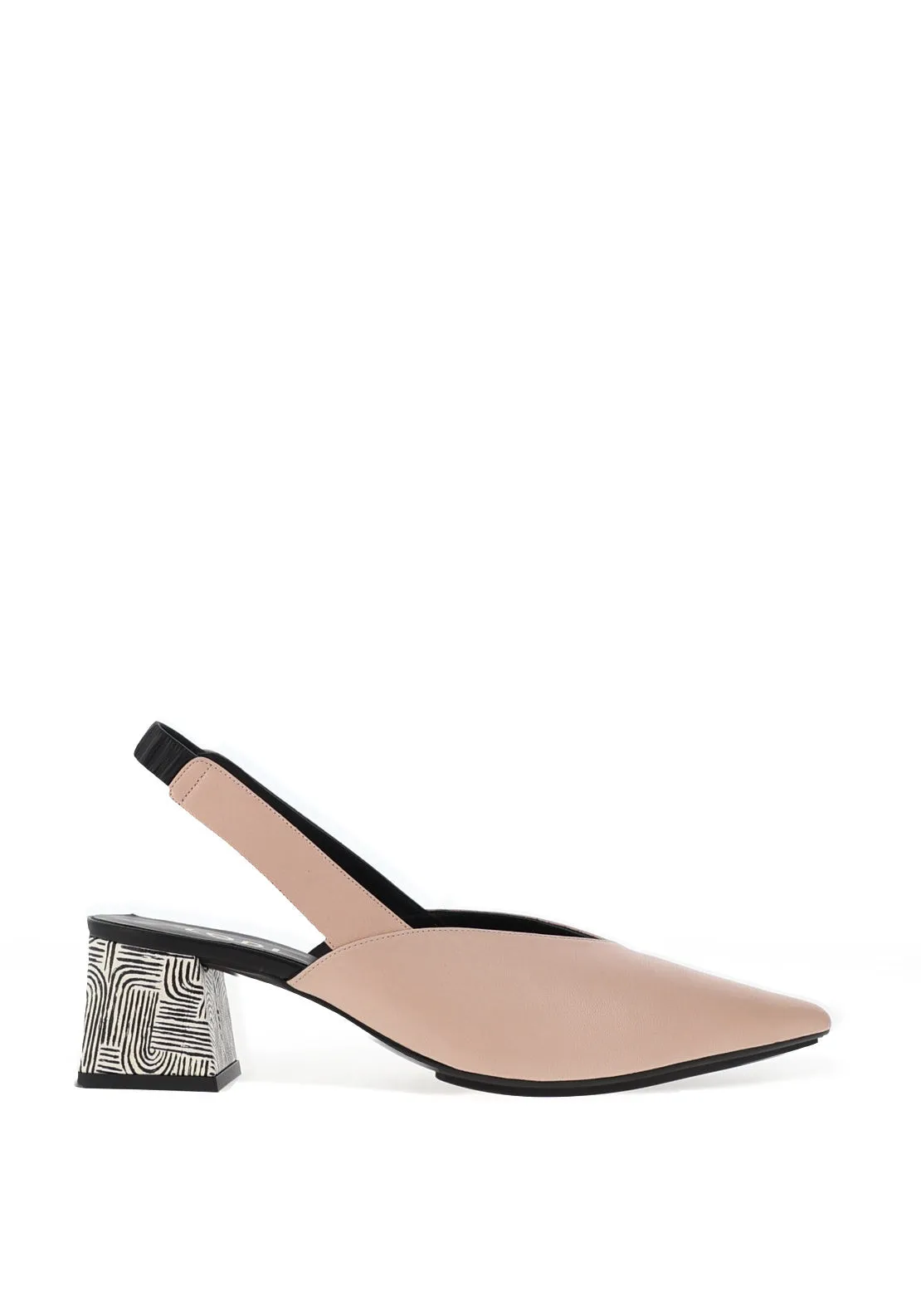 Lodi Chista Leather Sling Back Block Heeled Shoes - Nude