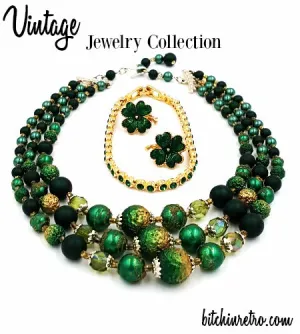 Lucky Shamrock Vintage Jewelry Lot Japan Necklace Avon Earrings and Bracelet