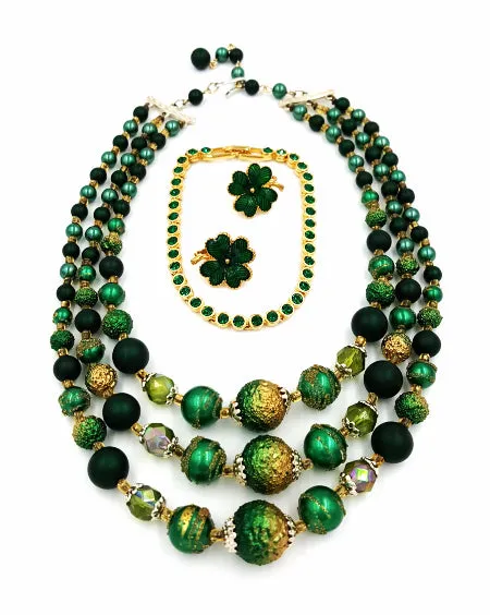 Lucky Shamrock Vintage Jewelry Lot Japan Necklace Avon Earrings and Bracelet