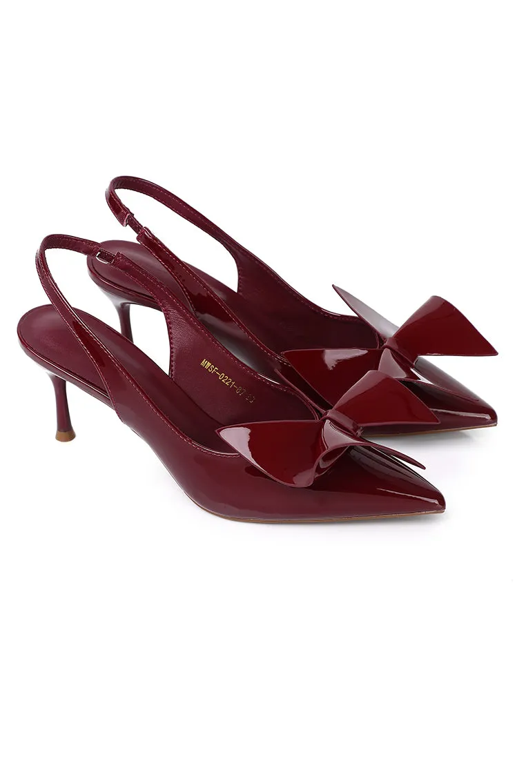Maeve Patent Slingback Heels With Bow (Maroon)