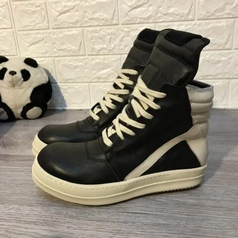 Men Thick Platform Cow Leather Boots  High Top Shoes