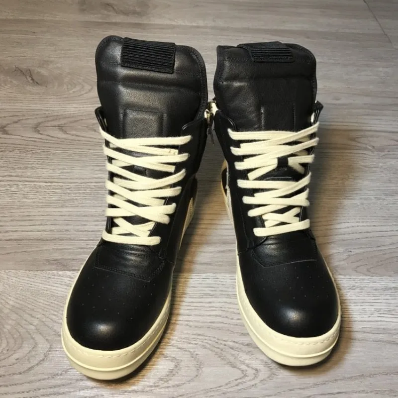 Men Thick Platform Cow Leather Boots  High Top Shoes