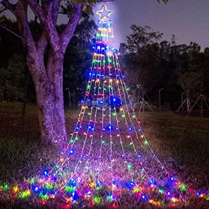 (New) FUNIAO Christmas Star String Lights 317 LED Indoor Outdoor Waterproof String Lights with Star Topper, 8 Lighting Modes Waterfall Lights for Tree Decor, Holiday, Wedding, Gift (Multicolor)