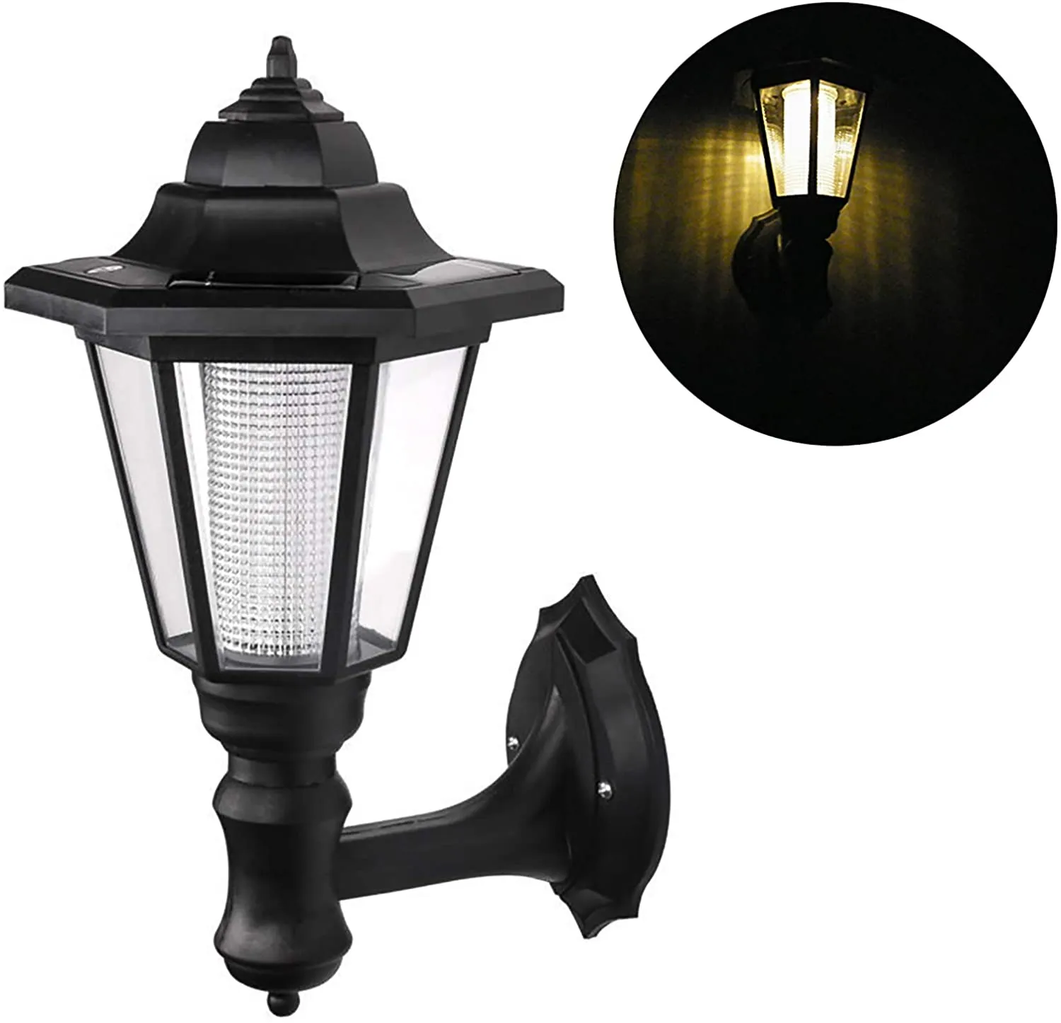New in box Solar Wall Lantern Wall Lamp, Small Waterproof Wall Light Outdoor Wall Sconce Led Hexagonal Light Fixture for Wall, Garage, Front Porch,Fence, Yard Decoration(Warm White)