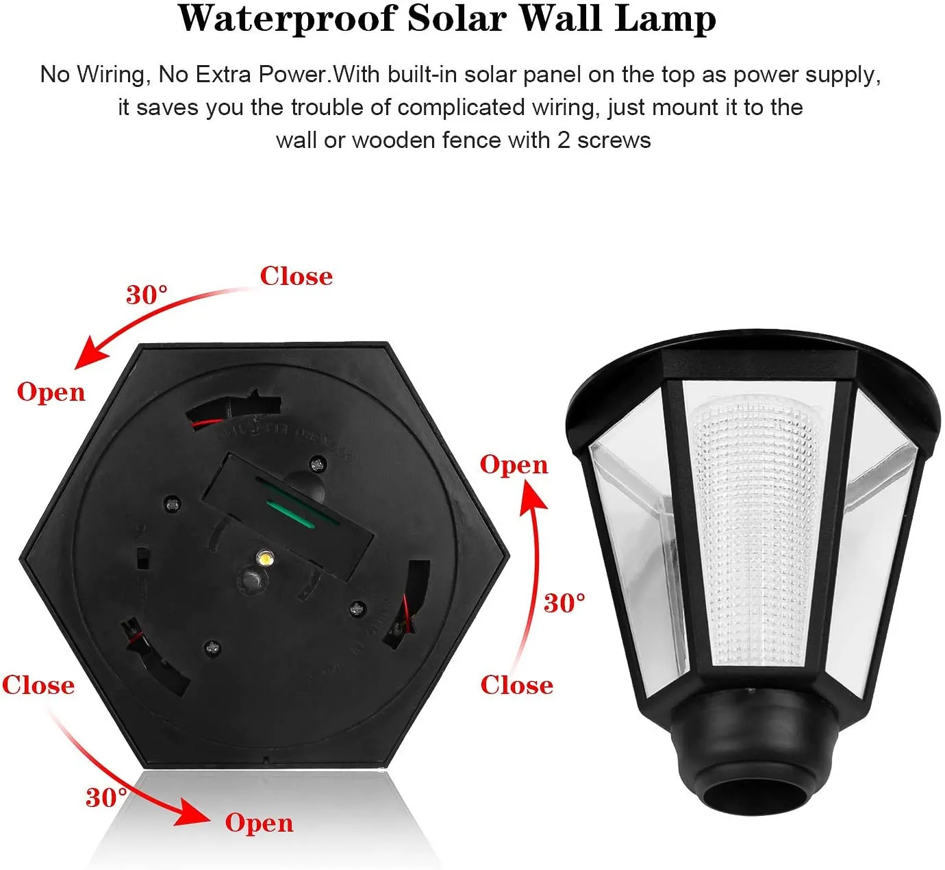 New in box Solar Wall Lantern Wall Lamp, Small Waterproof Wall Light Outdoor Wall Sconce Led Hexagonal Light Fixture for Wall, Garage, Front Porch,Fence, Yard Decoration(Warm White)