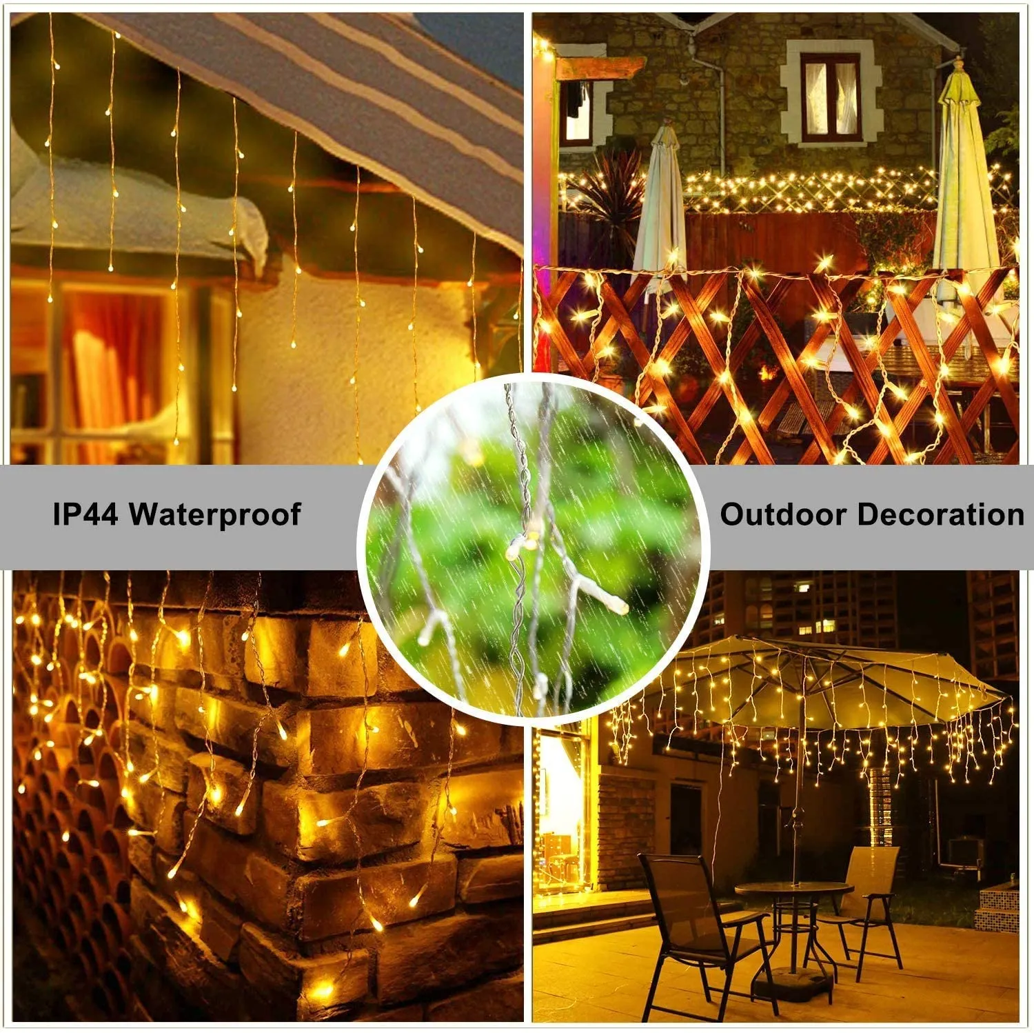 New Joomer LED Icicle Lights,300 LED 19.6Ft 8 Modes with 60 Drops,Icicle Christmas Lights with Timer,Waterproof Connectable Outdoor String Lights