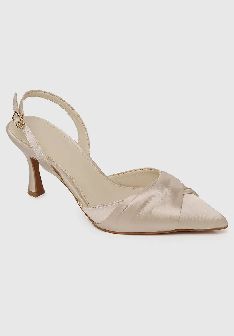 Nurita Harith Bridal Huela Slingback Pointed Toe Heels (Beige)