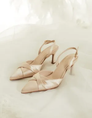 Nurita Harith Bridal Huela Slingback Pointed Toe Heels (Beige)
