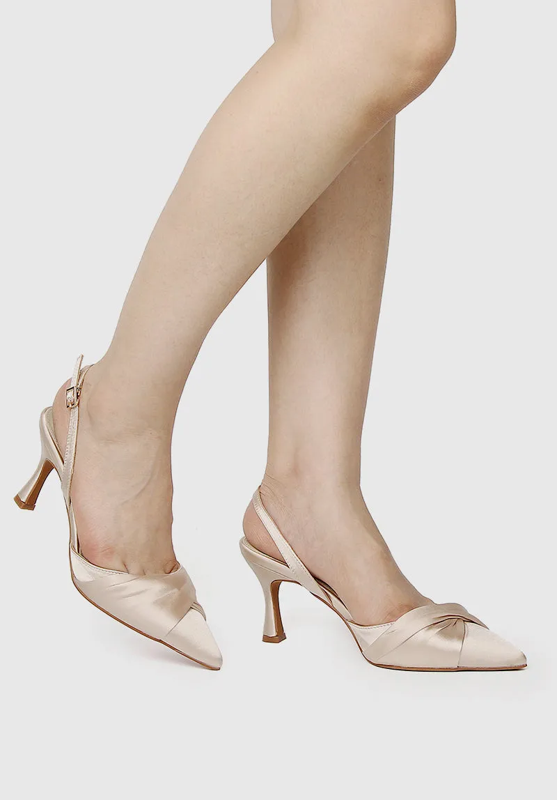 Nurita Harith Bridal Huela Slingback Pointed Toe Heels (Beige)