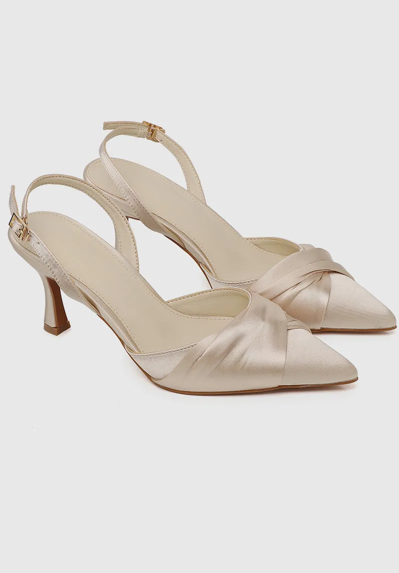 Nurita Harith Bridal Huela Slingback Pointed Toe Heels (Beige)