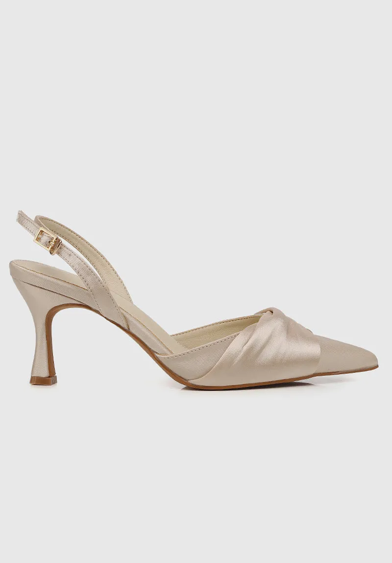 Nurita Harith Bridal Huela Slingback Pointed Toe Heels (Beige)