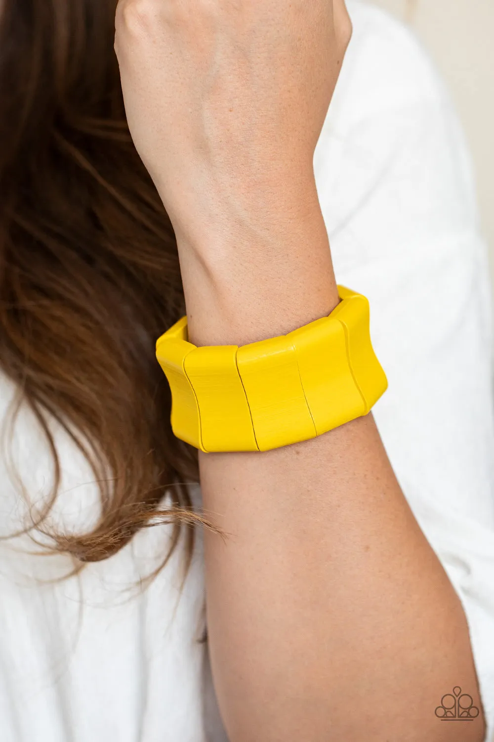 Paparazzi Caribbean Couture - Yellow Wooden Bracelet