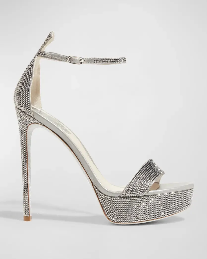 Rene Caovilla Crystal Ankle-Strap Platform Sandals
