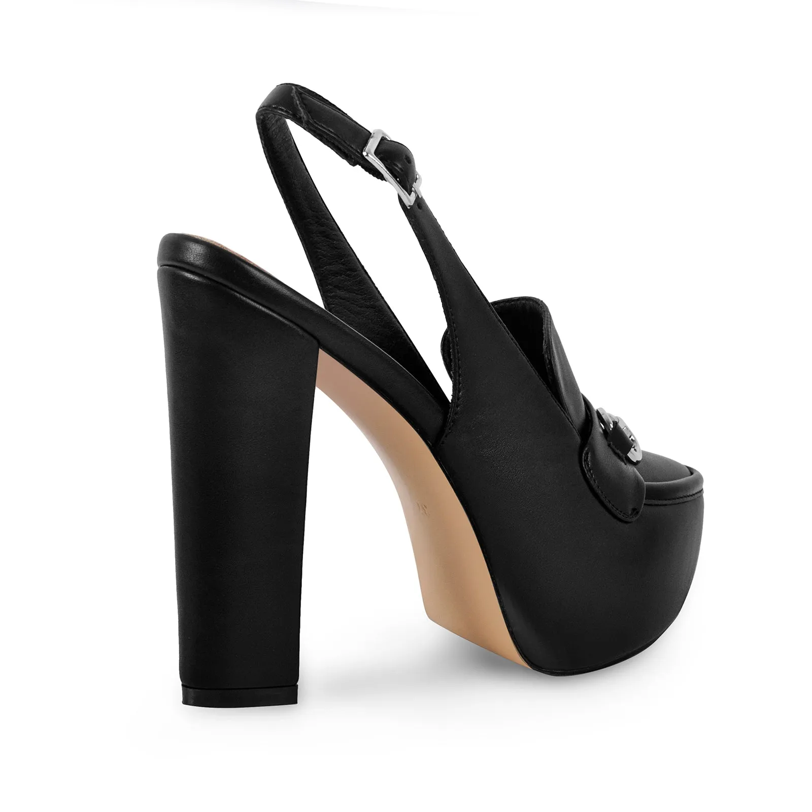 Round Toe Platform Slingback Chunky Heels