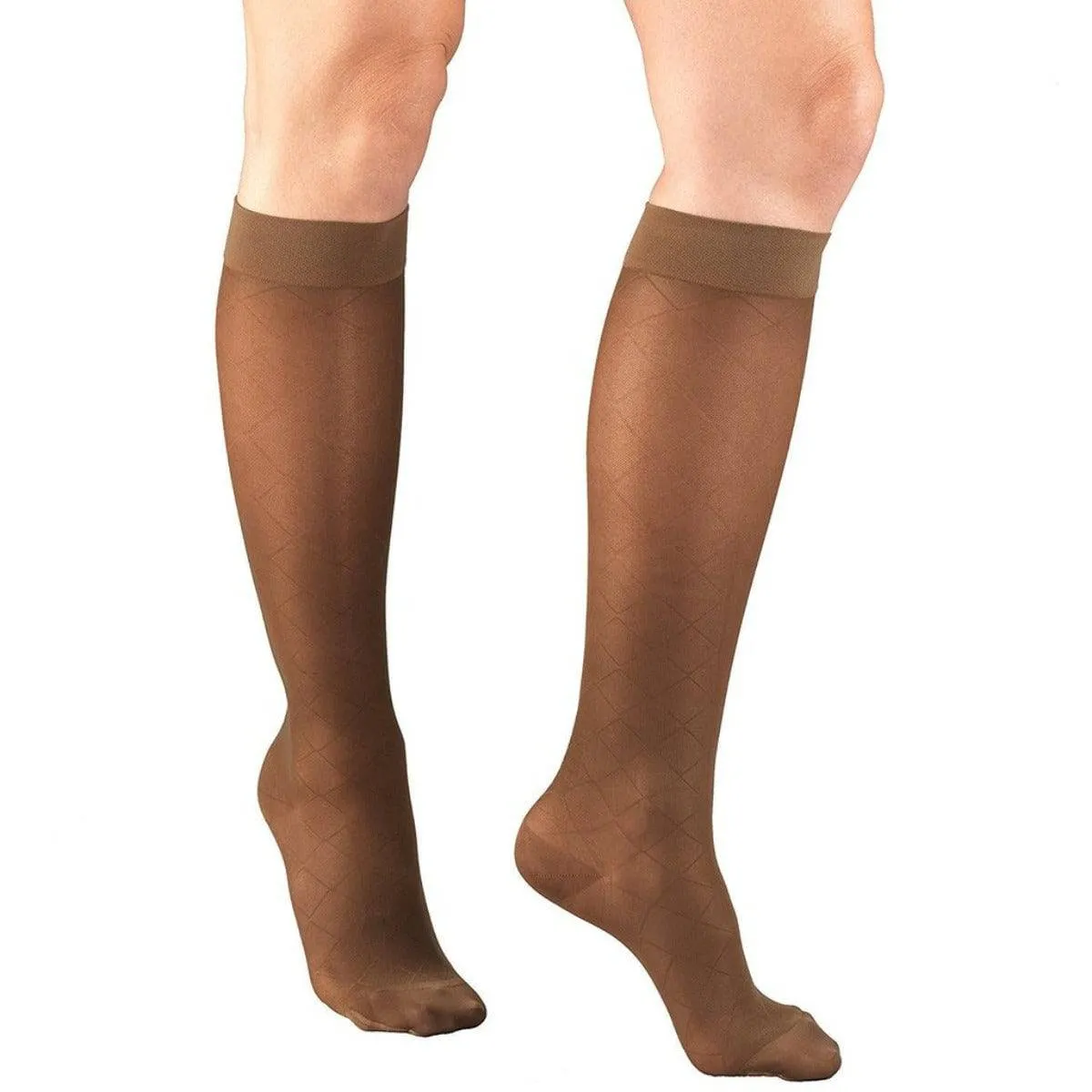 Second Skin Women's Sheer 15-20 mmHg Diamond Pattern Knee Highs