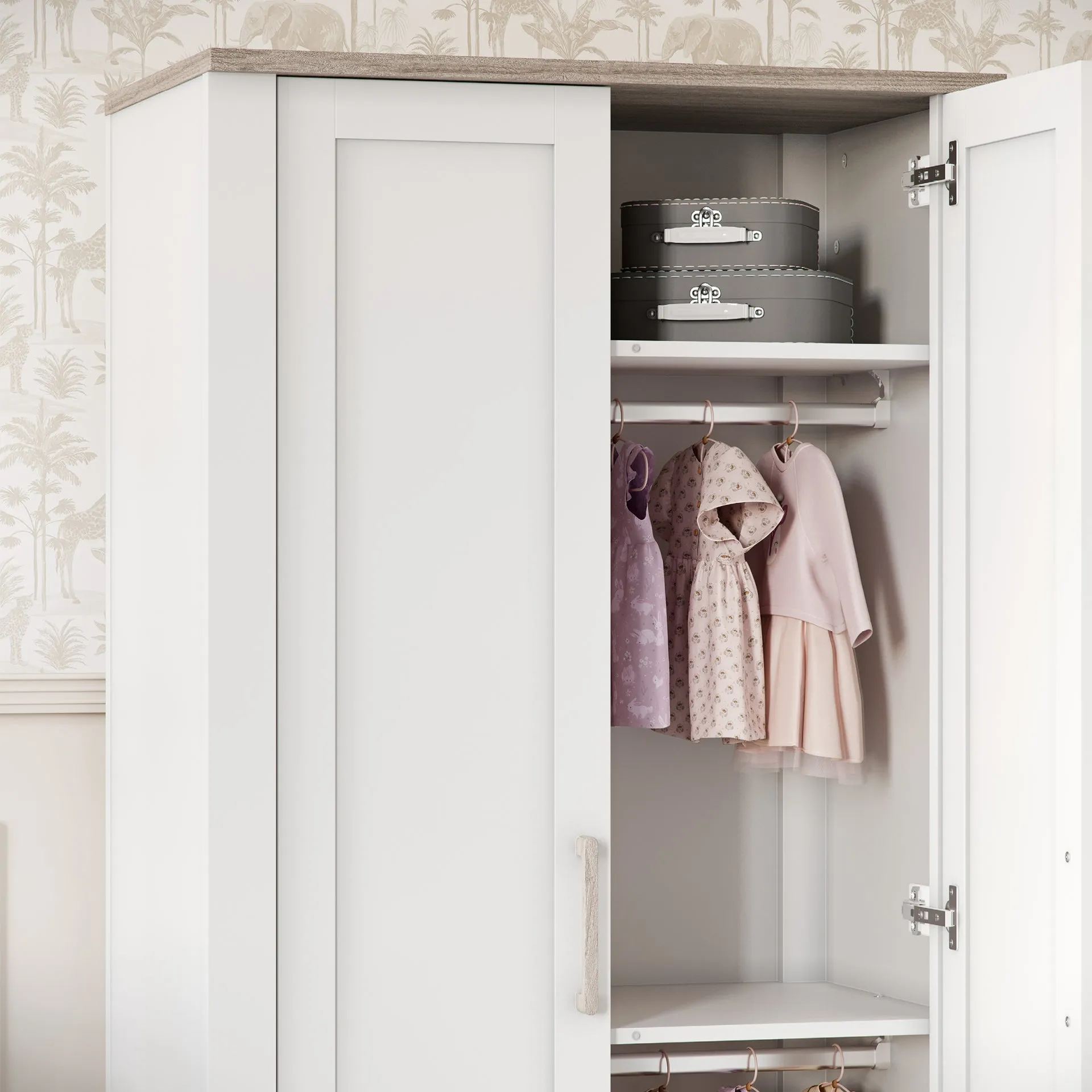 Silver Cross Valencia 4 Piece Nursery Furniture Set with Cot Bed, Dresser, Wardrobe and TrueFit Eco Fibre Mattress