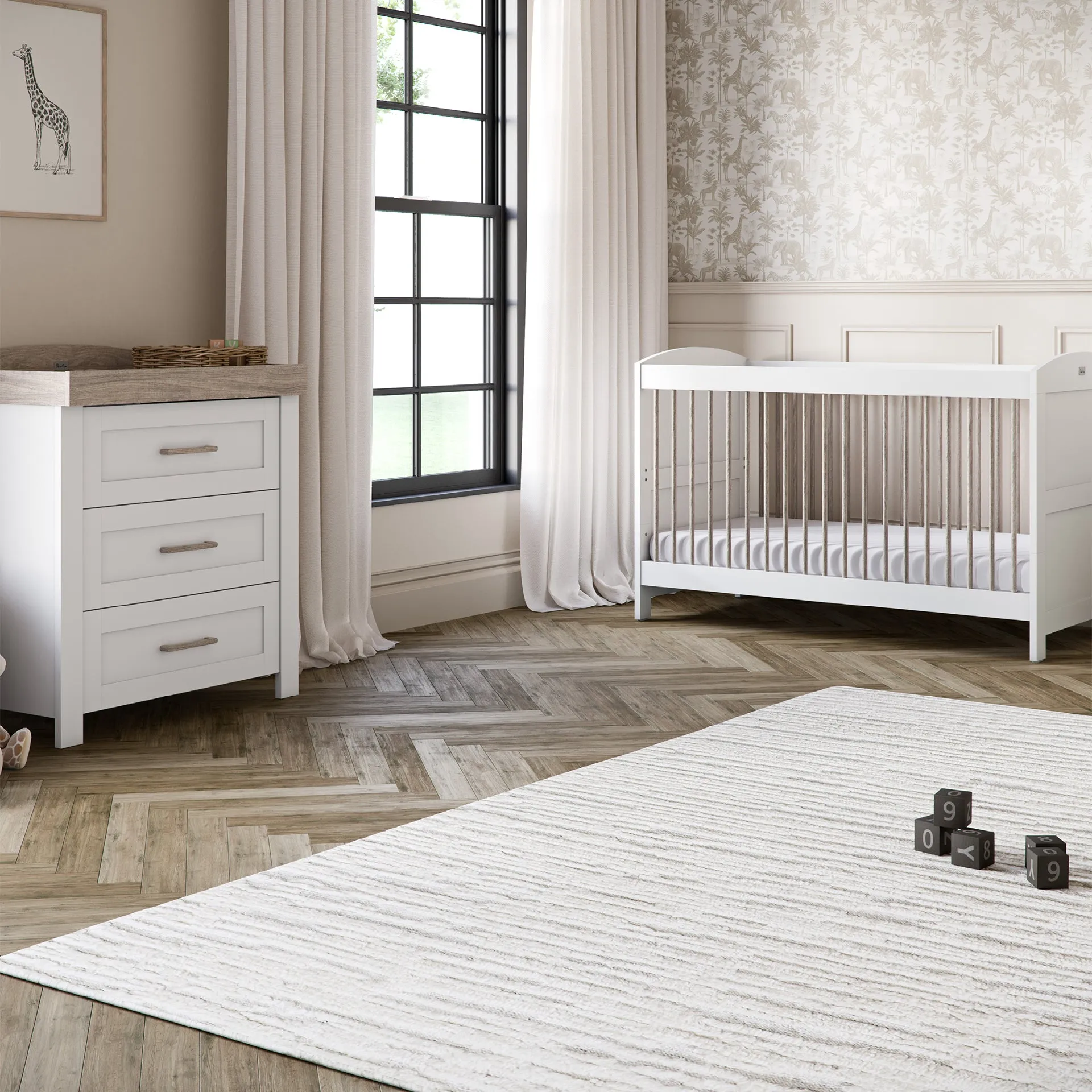 Silver Cross Valencia 4 Piece Nursery Furniture Set with Cot Bed, Dresser, Wardrobe and TrueFit Eco Fibre Mattress
